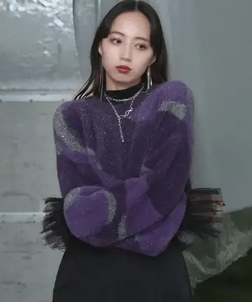 HARE 2WAY 라메 샤기 니트 가디건