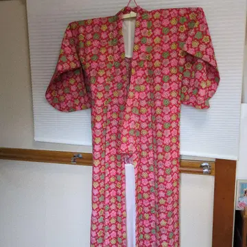 코몬 기모노 핑크 꽃무늬 면