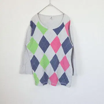 그라니프 긴팔 티셔츠 아가일 무늬 그레이 M 사이즈 컬러풀