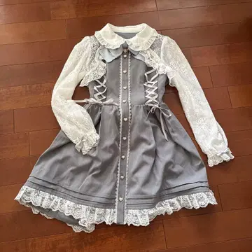 그레이 레이스 무릎 기장 원피스