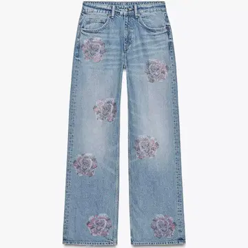 ZARA TRF 슬라우치 스트라스 미드 라이즈 청바지