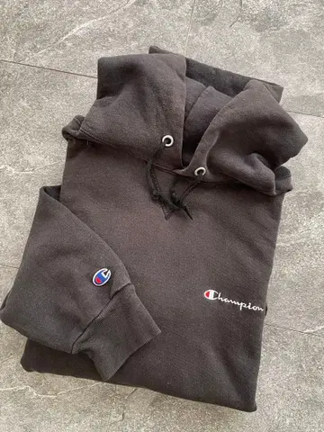 XL 90s 블랙 Champion vintage 후드티 앞V 빈티지