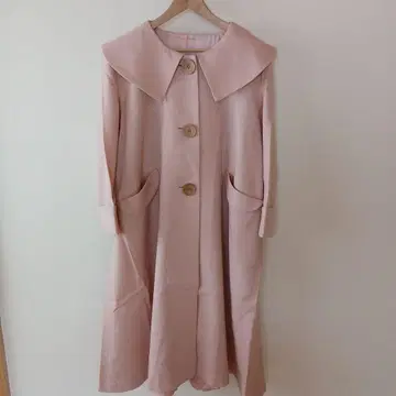 핑크 롱 코트 큰 옷깃