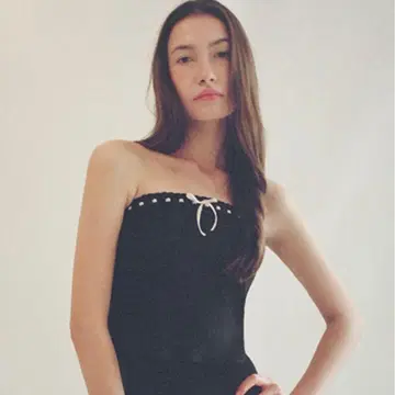 thevirgins 레이스 리본 베어 탑 블랙