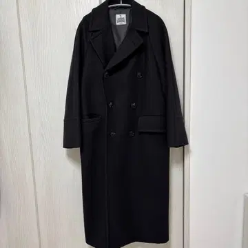 울 더블 브레스트 롱 코트 블랙
