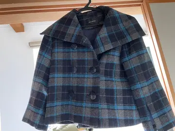 코트 RAY BEAMS 숏 기장 체크 파랑 네이비