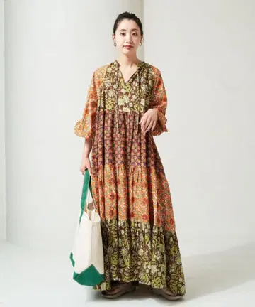 프리다 인도 사단 패치워크 티어드 원피스
