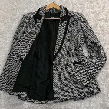 ZARA 하운드 투스 패턴 더블 브레스트 자켓 L 상당 트위드
