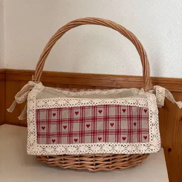 미사용품 컨트리 하트 무늬 체크 피크닉 바스켓