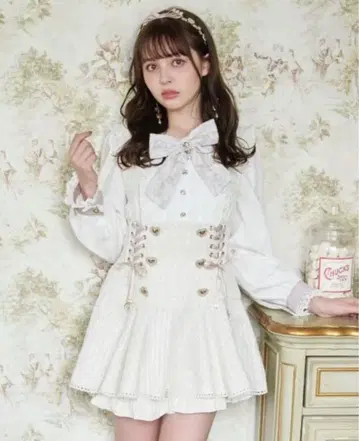 LIZLISA 리본 메시지 리본 트위드 셋업 화이트