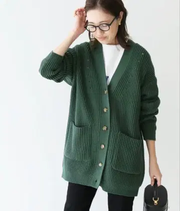 다크 그린 리브 가디건 슬로브 이에나