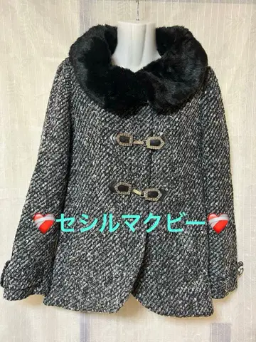 [새상품] 트위드 인조 모피 옷깃 코트