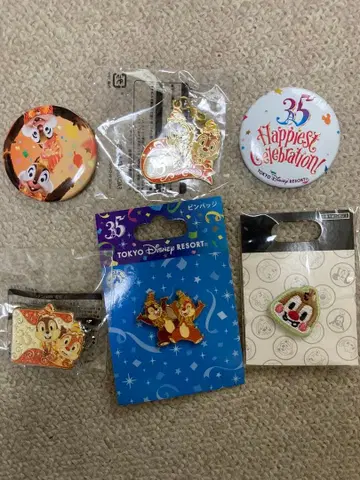 칩과 데일 도쿄 디즈니랜드 35주년 와펜 핀 배지 세트