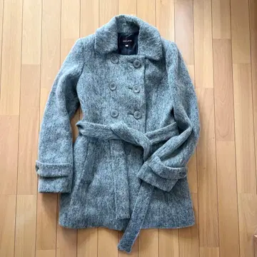 JUSGLTTY 그레이 더블 브레스트 울 코트