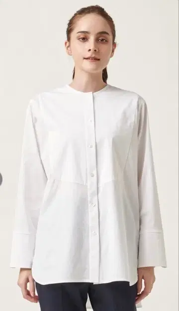 yori 노칼라 드레스 셔츠 화이트 36