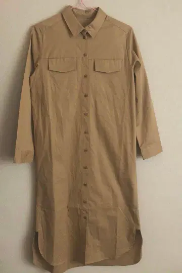 RIVE DROITE 베이지 셔츠 원피스 시어 긴팔 리브 드와