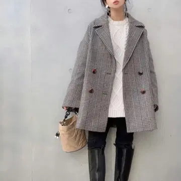 저널 스탠다드 리룸 더블 칼라 체크 코트 36