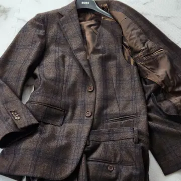 컨디션 최상 데페트릴로 수트 3피스 최고급 플란넬 체크 브라운