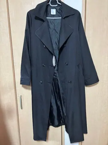 트렌치코트 블랙 더블 브레스트 롱 코트 M