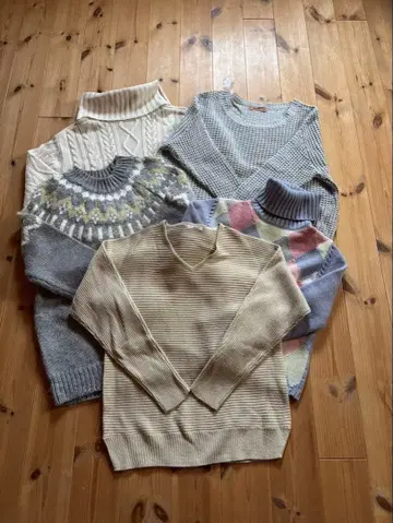 케이블 니트 터틀넥 M 5개 세트