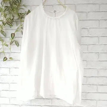 밴드 카라 스탠드 카라 화이트 긴팔 셔츠 L