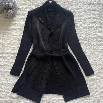 스페치오 셔틀 플리츠 스팽글 자수 랩 가운 블랙 L 사이즈