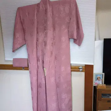 핑크색 무지 기모노 꽃무늬 백 포함