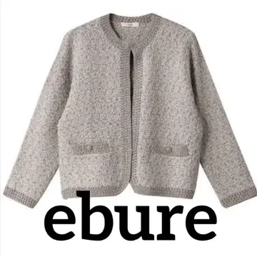 ebure 믹스 트위드 니트 쿨넥 가디건