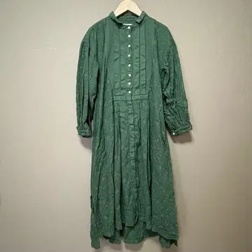 그래프 제로 롱 플리츠 원피스 자카드 페이즐리 그린