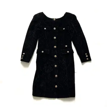 90s 빈티지 골드 버튼 원피스 일본제 바디 콘셔스 벨벳 벨로아 퀼팅