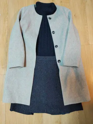 라이트 그레이 롱 코트 니트 스커트 3종 세트