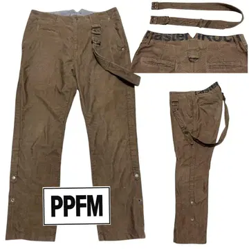 레어 PPFM 코듀로이 서스펜더 사이드 라인 백 프린트 팬츠