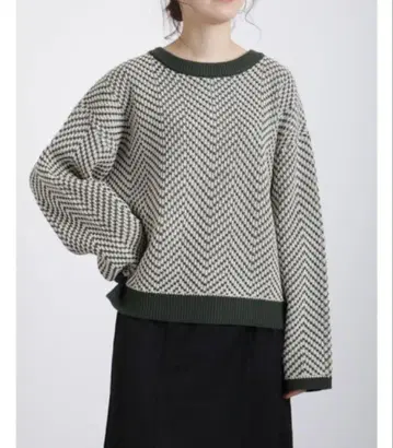 사만다 모스모스 블루 헤링본 니트 빅 루즈 그린 프리 사이즈