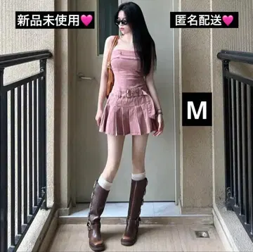 핑크 스트랩 데님 원피스