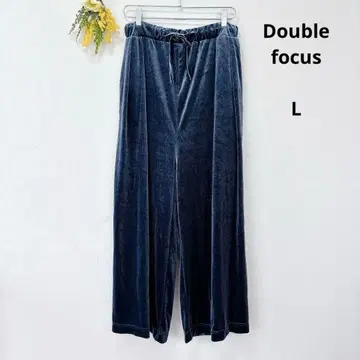 더블 포커스 벨로아 느낌 와이드 팬츠 L 블루 계열 고급 깔끔한 루즈핏