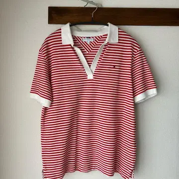 TOMMY HILFIGER 빨흰 스트라이프 반팔 피케 셔츠 S