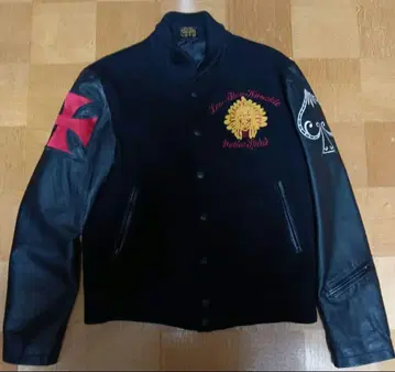 LOW BLOW KNUCKLE 바시티 자켓 소매 가죽 인디언 패턴