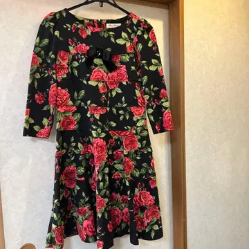 슈퍼 뷰티 꽃무늬 긴팔 원피스 블랙 베이스 빨간 장미