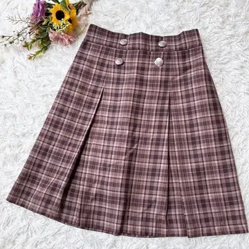 [ 엑시즈팜 ] 무릎 기장 플리츠 스커트 허리밴딩 체크 무늬 브라운 F