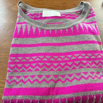 Sugar Rose 그레이 핑크 스트라이프 니트 스웨터