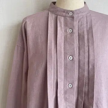 일본제 SETTO/세트 핀턱 셔츠 블라우스 밴드 카라 더스티 핑크