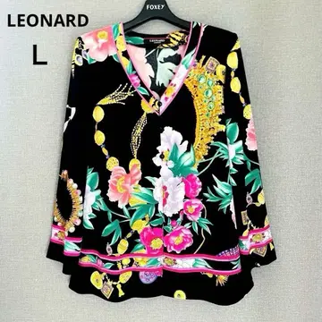 레이카 LEONARD 대형 꽃 보석 패턴 롱 가디건 트리밍 칸칸 블랙 L