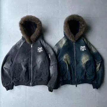 빈티지 스타일 TS 로고 데님 퍼 재킷