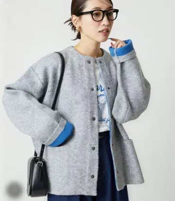 프릭스스토어 배색 스냅 니트 가디건