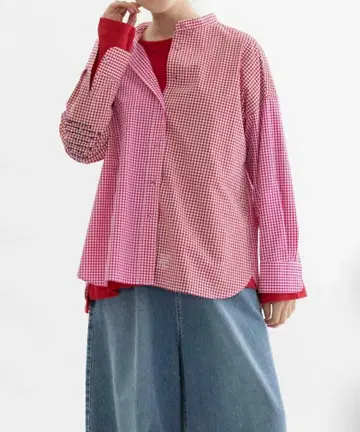 25AW 탑 두 노드 빨간색과 핑크색 체크 무늬 긴팔 셔츠 완판