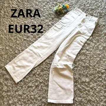 자라 카고 팬츠 와이드 백 밴딩 스트레이트 화이트 EUR32