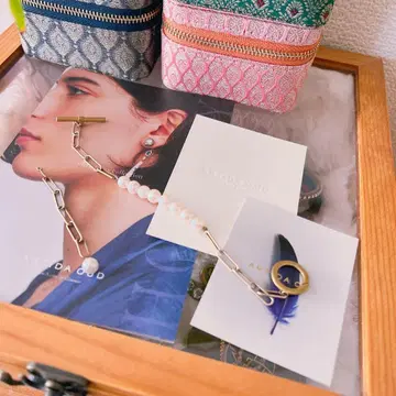 알티다 우드 체인 디자인 펄 장식 귀걸이(한쪽용)