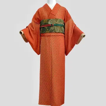 주홍색 x 도트 무늬 레트로 모던 도트 코몬 평상복 기모노 기모노