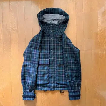 SLAP SHOT 네이비 체크 후드 부착 마운틴 후드티