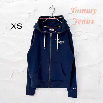 타미힐피거 진스 풀 집업 후드티 자수 로고 네이비 (XS) 코튼 블렌드